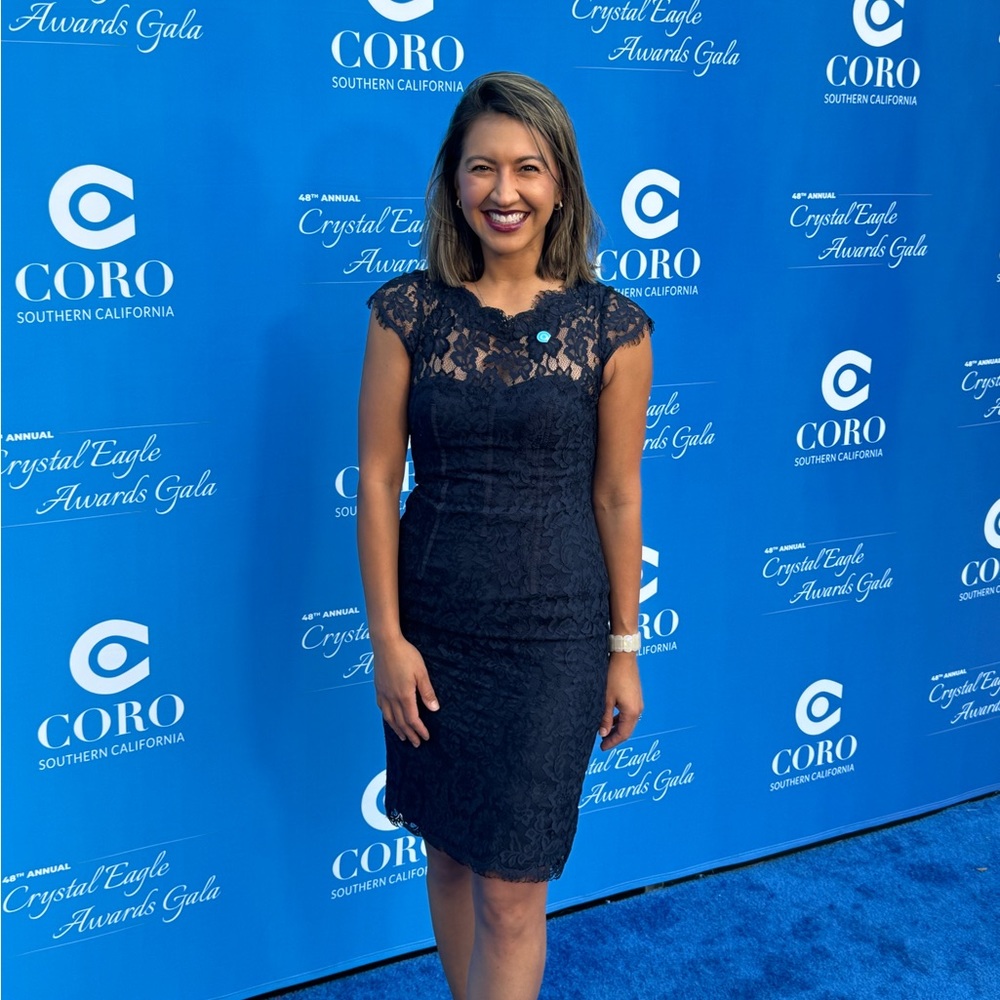 Monique Lhuillier navy lace cocktail dress